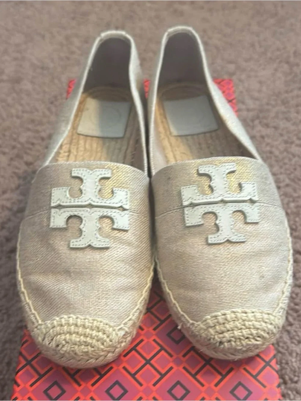 Tory Burch Metallic Gold Canvas Espadrille Flats